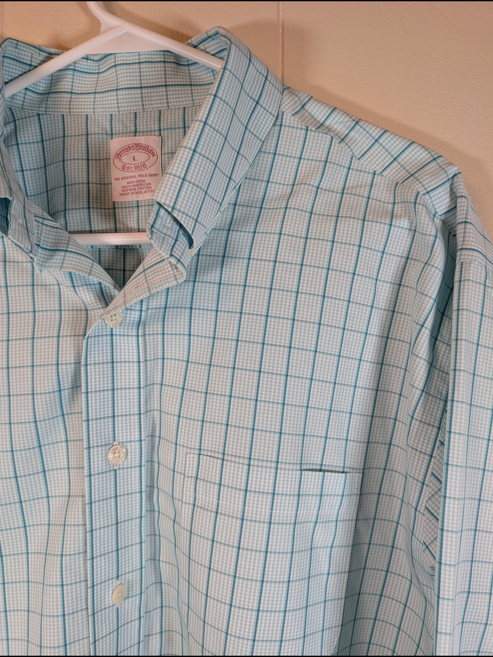 Brooks Brothers Non-Iron Shirt | Mens Large | Blue Check Supima Cotton Button Up